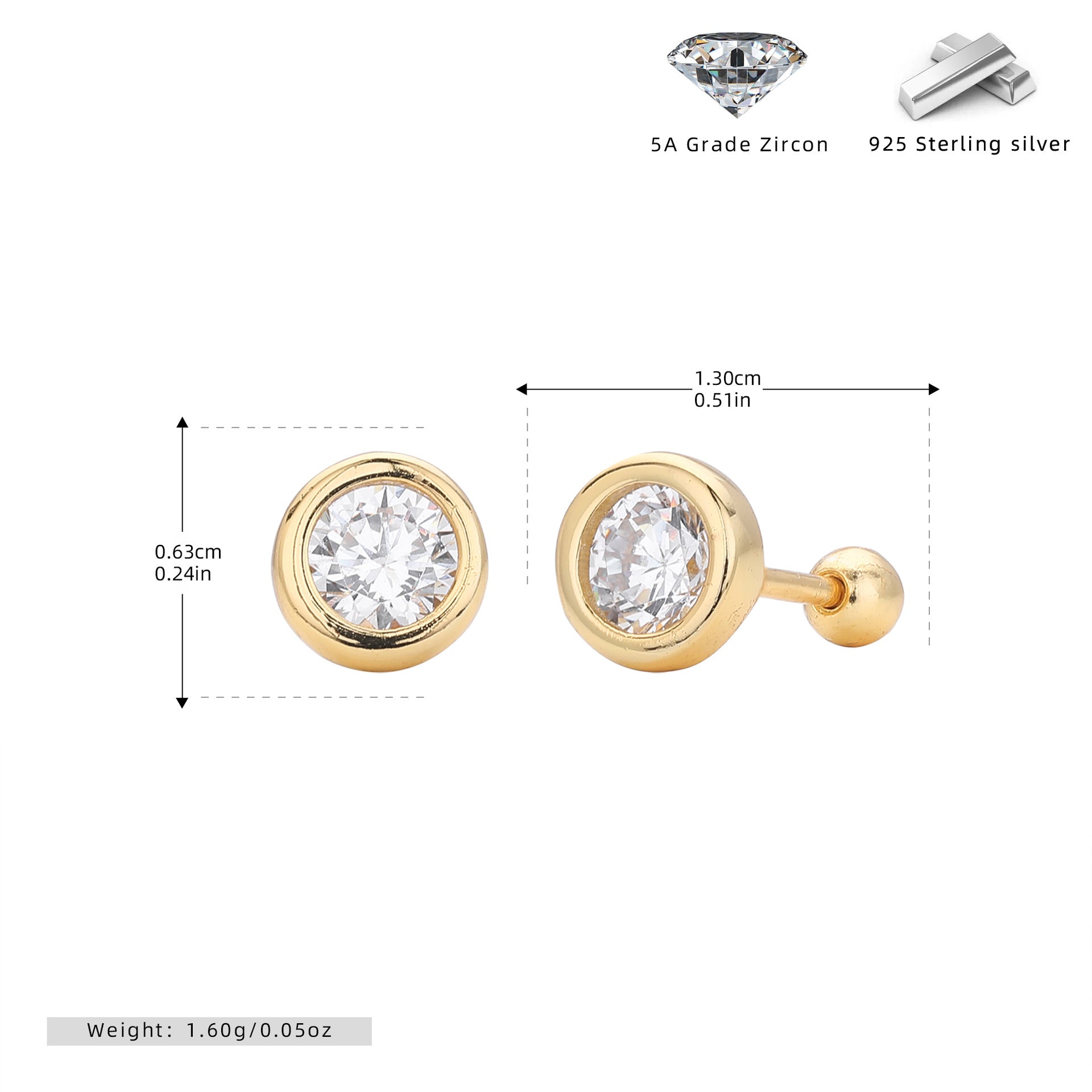 S925 Sterling Silver Threaded Earrings With Zircon Inlays