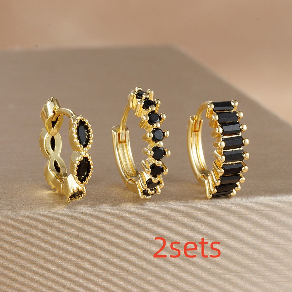 Multi-color Zircon Ear Hoop Set, Popular Fashion Trendy Exquisite Ins-style New Earrings