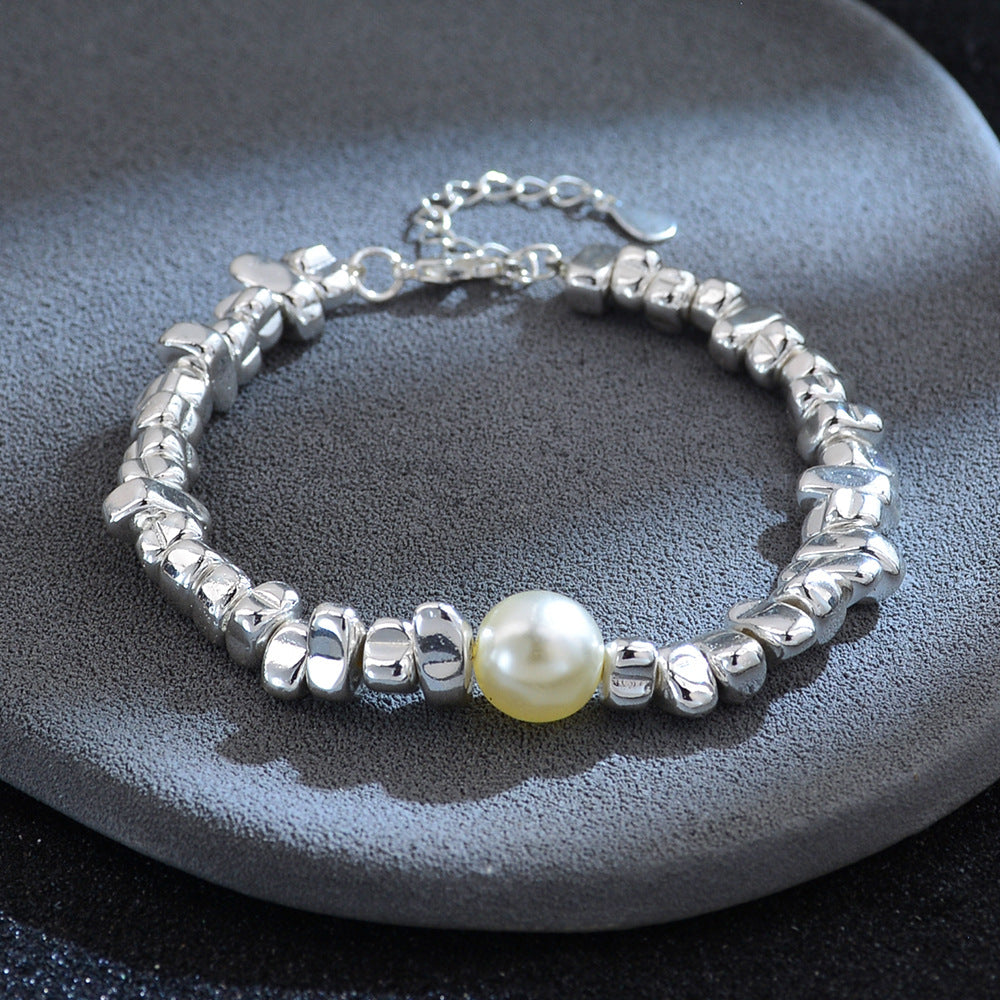 Irregular Silver Triangle Pearl Bracelet With A Few Taels Of Broken Silver