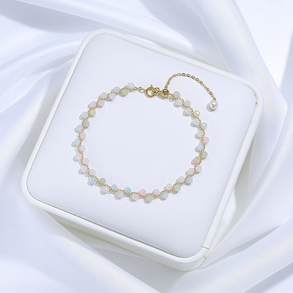 Natural Stone Colorful Cross-section Tourmaline Bracelet For Women Hand-woven Adjustable