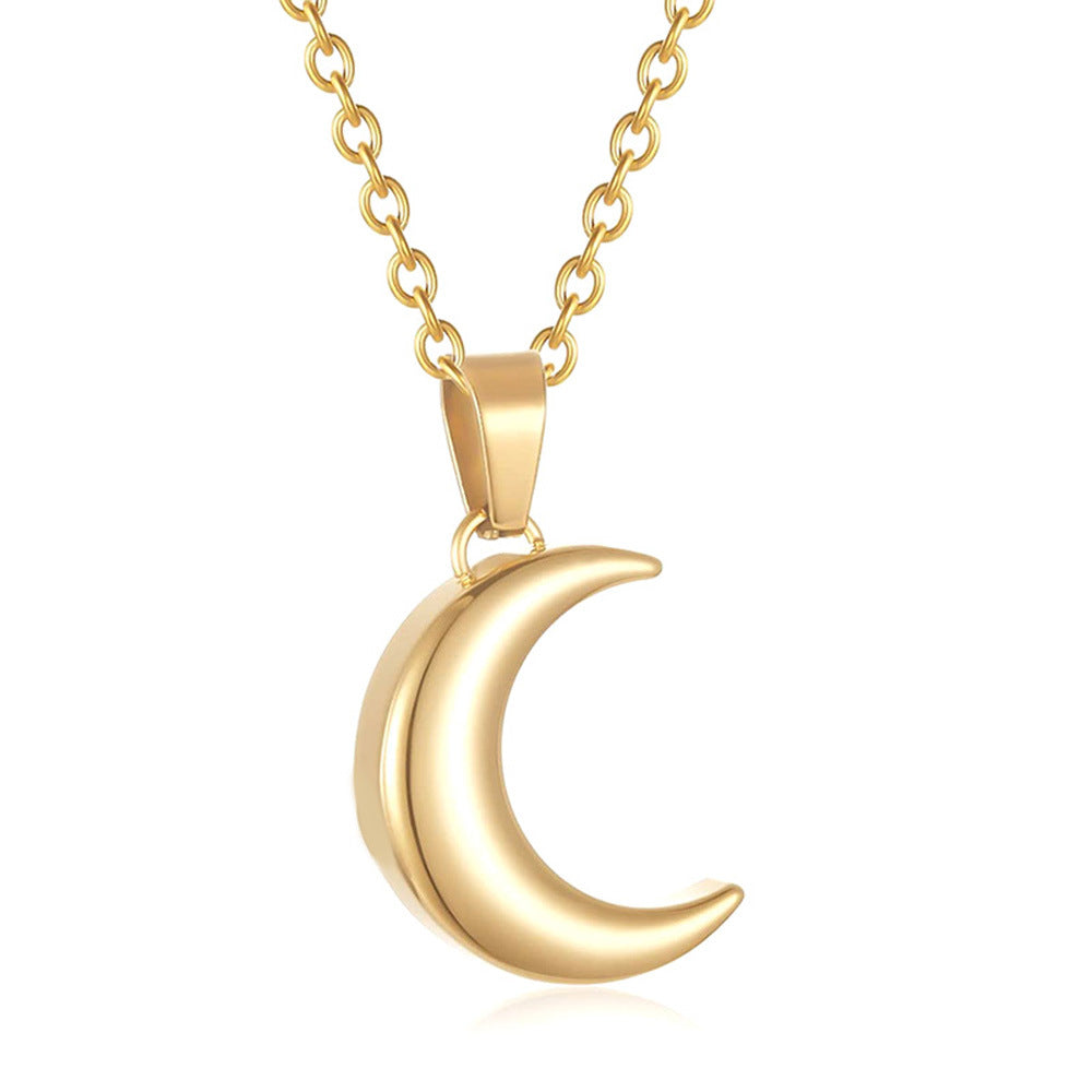 Stainless Steel Moon-Shaped Perfume Bottle Ash Pendant Necklace