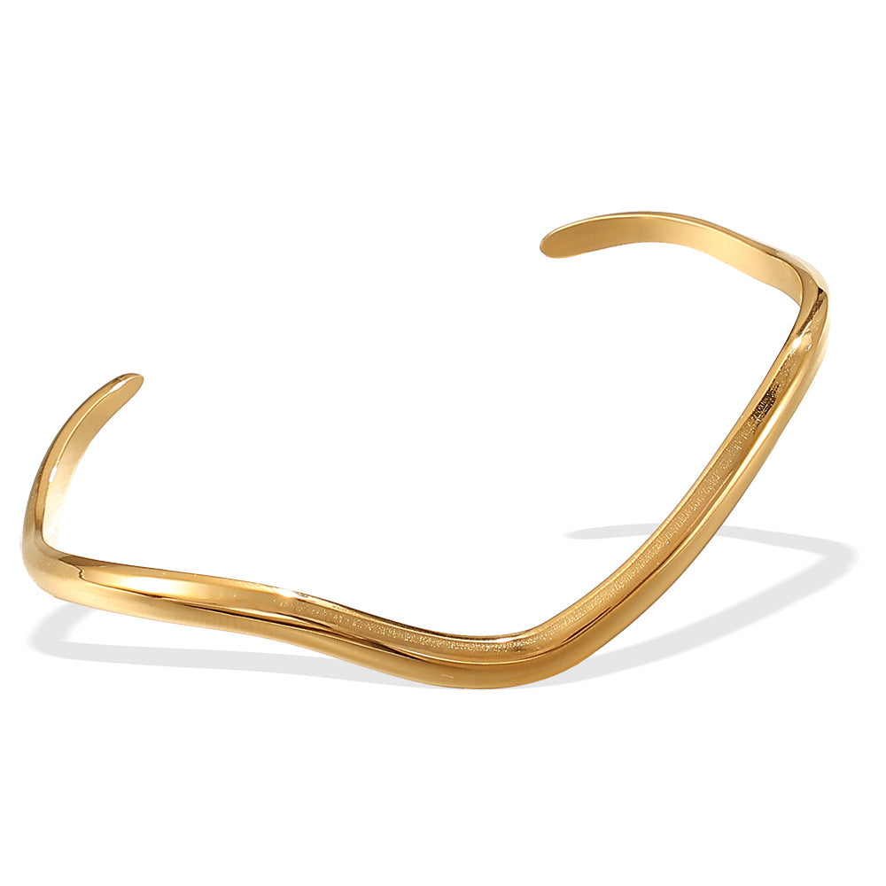 Niche Minimalist Open-end Gold Ripple Line Bracelet