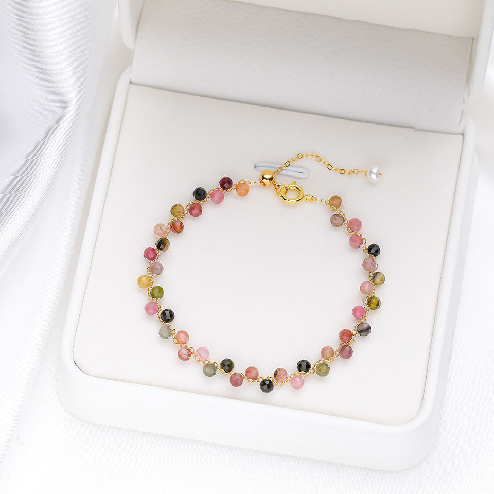 Natural Stone Colorful Cross-section Tourmaline Bracelet For Women Hand-woven Adjustable