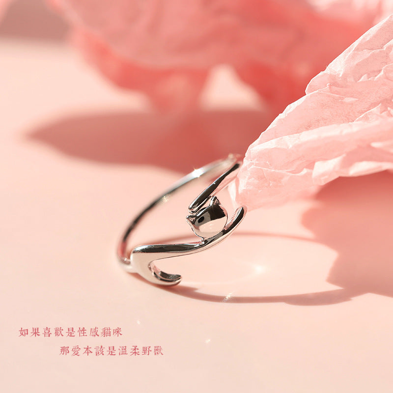 Lazy Cat Open Ring Women Creative Niche Design Cute Cat Ring