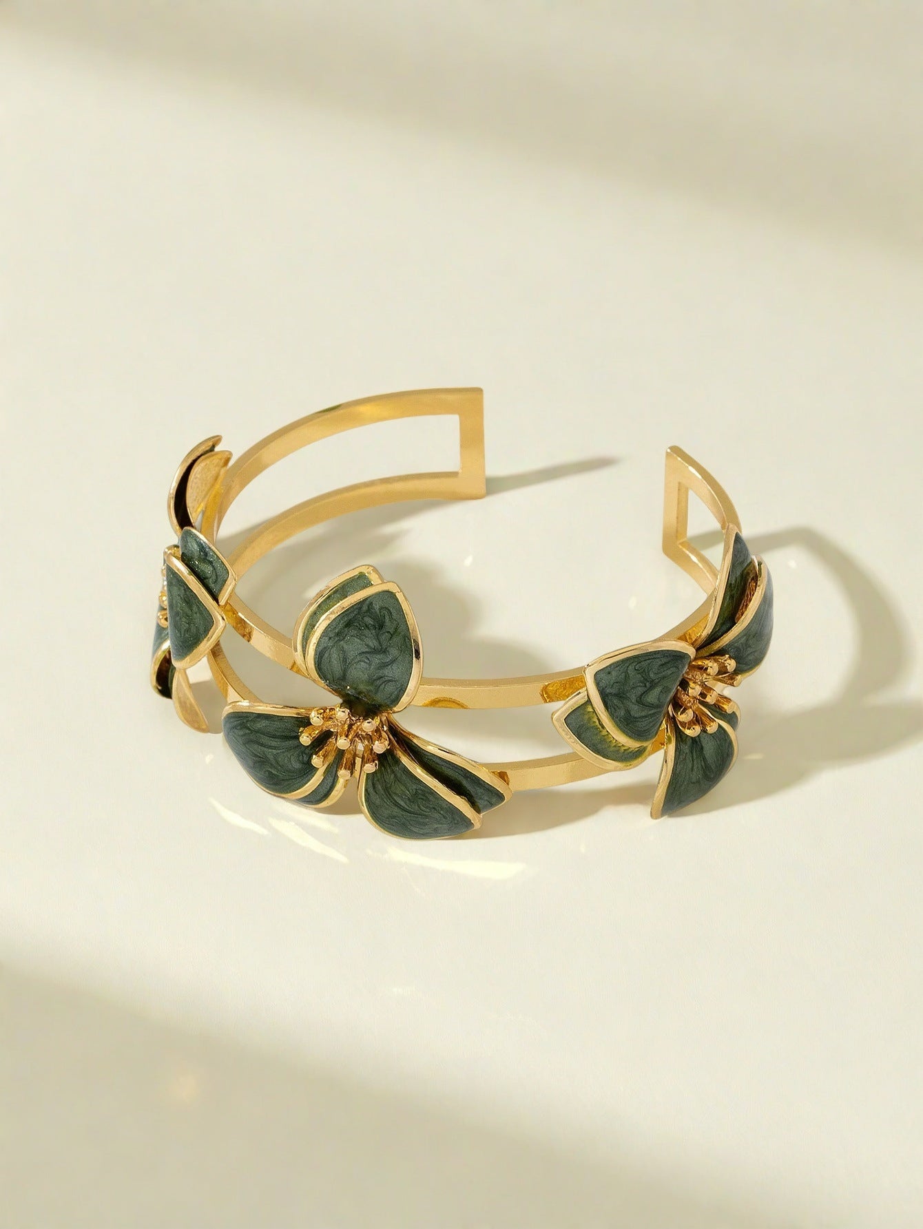 Flower Bracelet Green Pattern Flower Adjustable