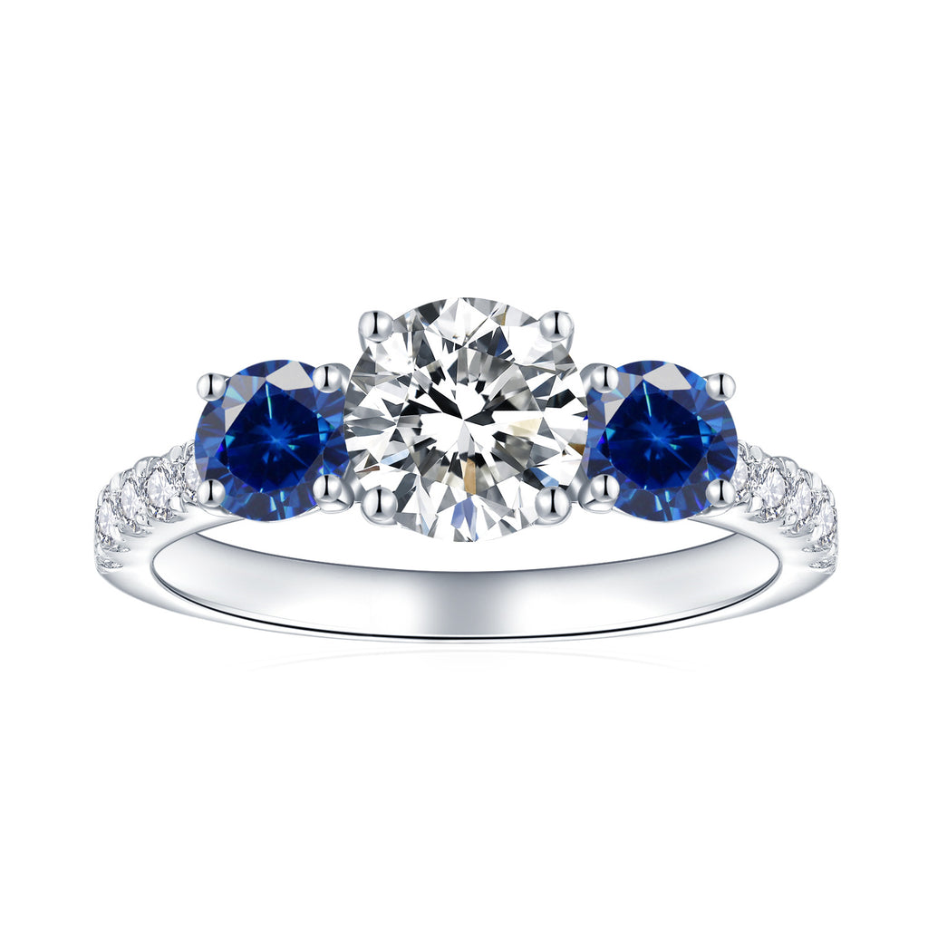 Classic Three-stone 65mm Round 1 Carat Sapphire Engagement Ring