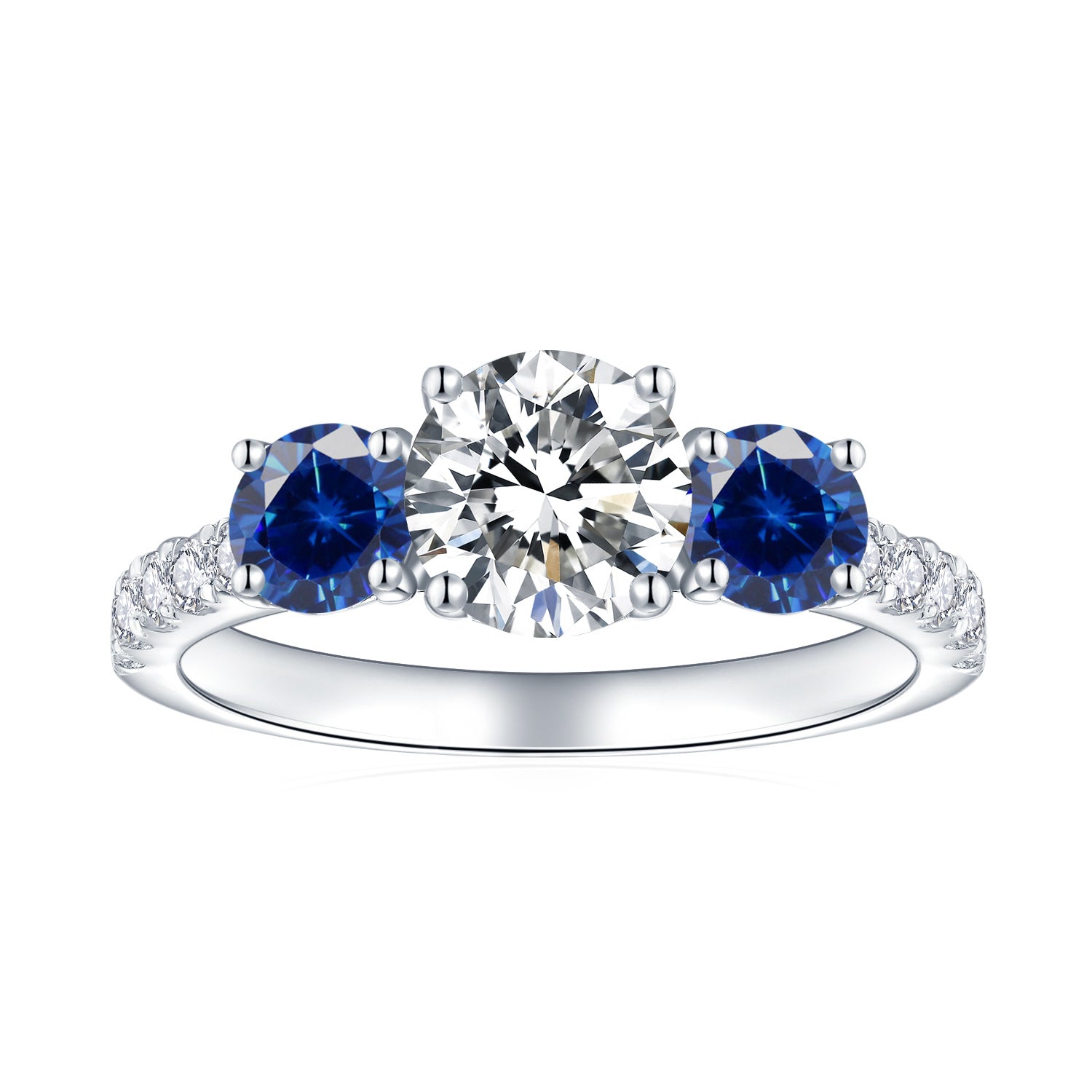 Classic Three-stone 65mm Round 1 Carat Sapphire Engagement Ring