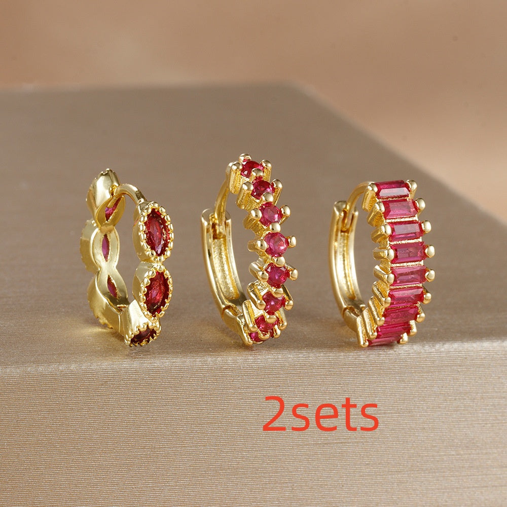 Multi-color Zircon Ear Hoop Set, Popular Fashion Trendy Exquisite Ins-style New Earrings