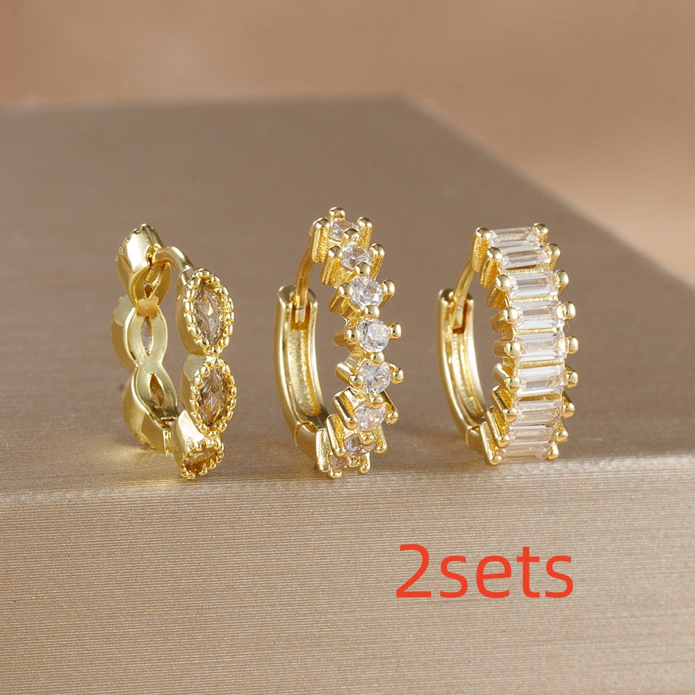 Multi-color Zircon Ear Hoop Set, Popular Fashion Trendy Exquisite Ins-style New Earrings