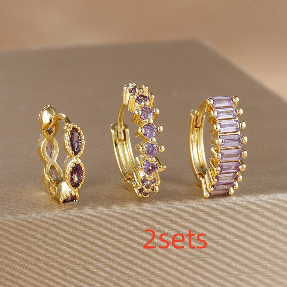 Multi-color Zircon Ear Hoop Set, Popular Fashion Trendy Exquisite Ins-style New Earrings