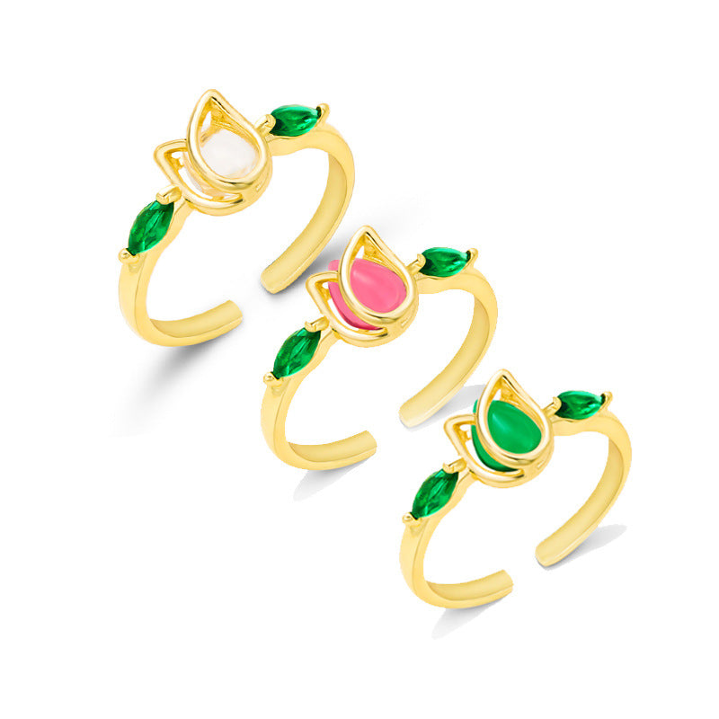 European And American Ornament Tulip Flower Ring Fashion Sweet Flower