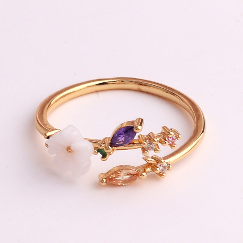 Copper Micro-set Colored Zircon Heart-shaped Ring For Women
