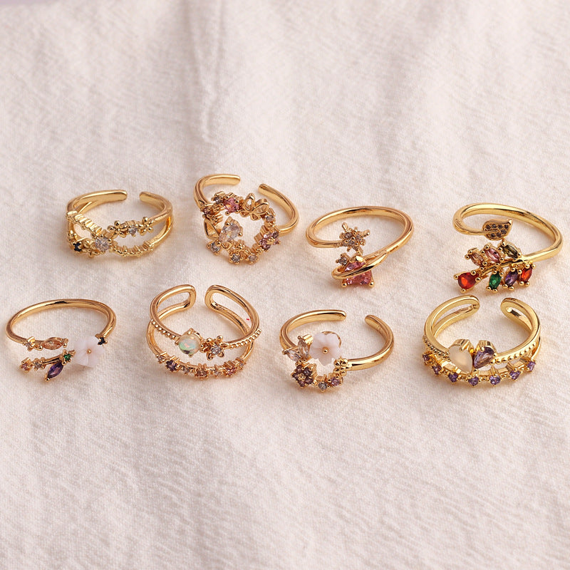 Copper Micro-set Colored Zircon Heart-shaped Ring For Women