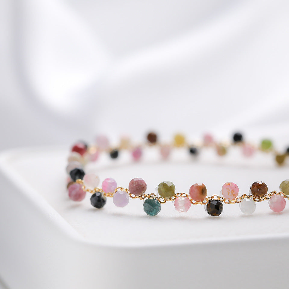Natural Stone Colorful Cross-section Tourmaline Bracelet For Women Hand-woven Adjustable