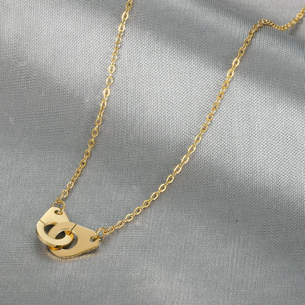 Minimalist Double-Ring Handcuff Pendant Necklace, Personalized Hip-Hop Style