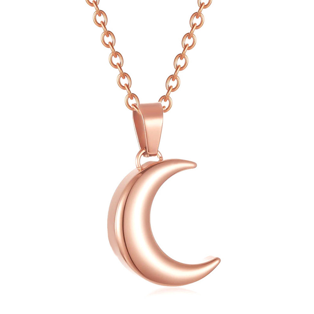 Stainless Steel Moon-Shaped Perfume Bottle Ash Pendant Necklace