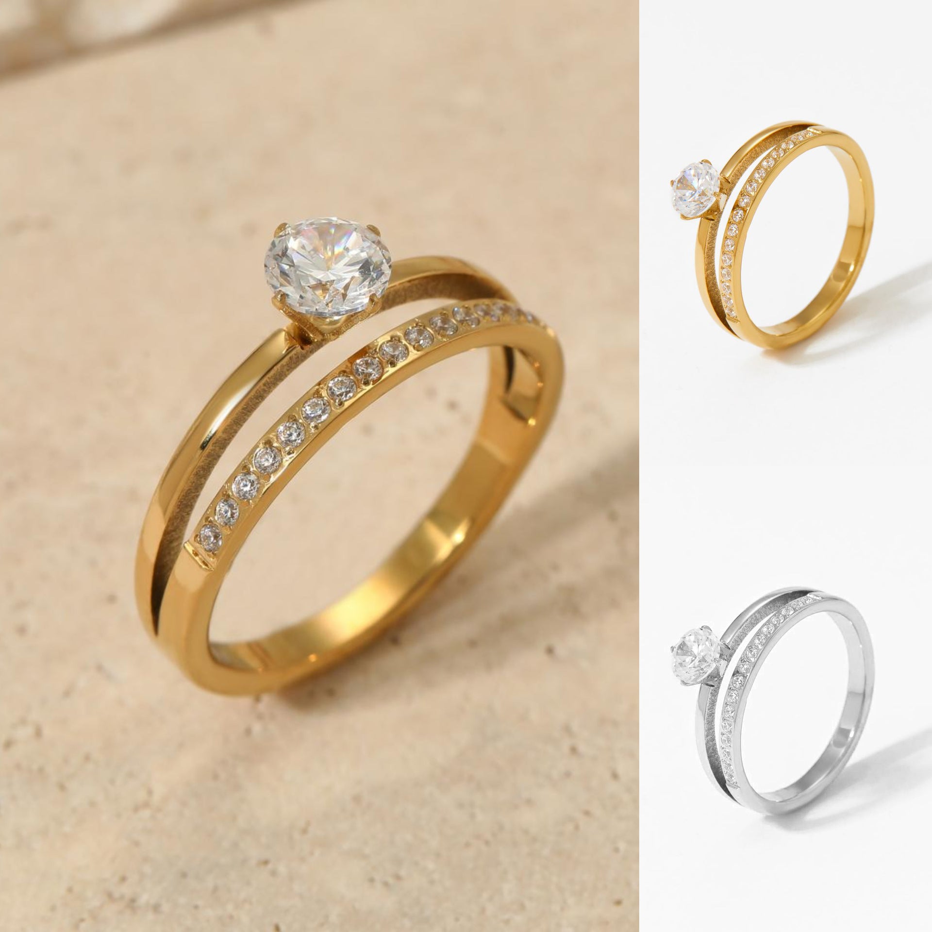 Women's Fashion Stainless Steel CNC Inlaid Diamond Ring