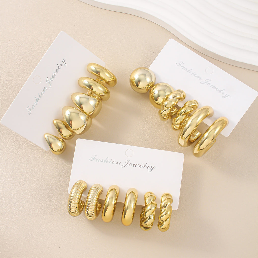 Golden Personality CCB Earrings Creative Double Circle Earring Set 3 Pairs