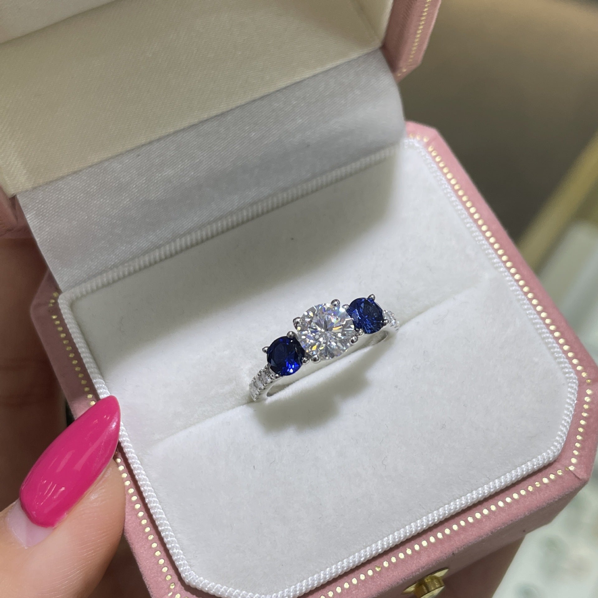 Classic Three-stone 65mm Round 1 Carat Sapphire Engagement Ring