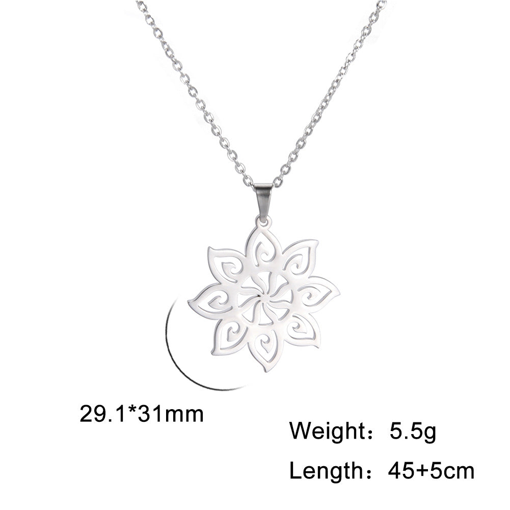 Stainless Steel Eight-petal Flower Necklace Ear Hook Set