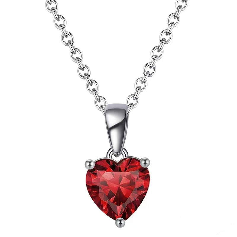 Women's Colorful Heart Gemstone Necklace, Birthday Stone 3A Zircon
