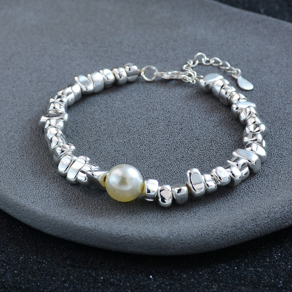 Irregular Silver Triangle Pearl Bracelet With A Few Taels Of Broken Silver