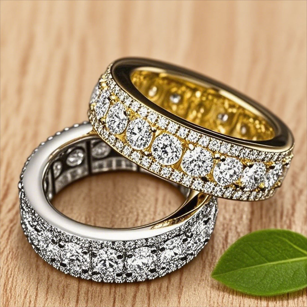 European And American-style Hip-hop Micro-paved Three-row Faux Spinning Ring