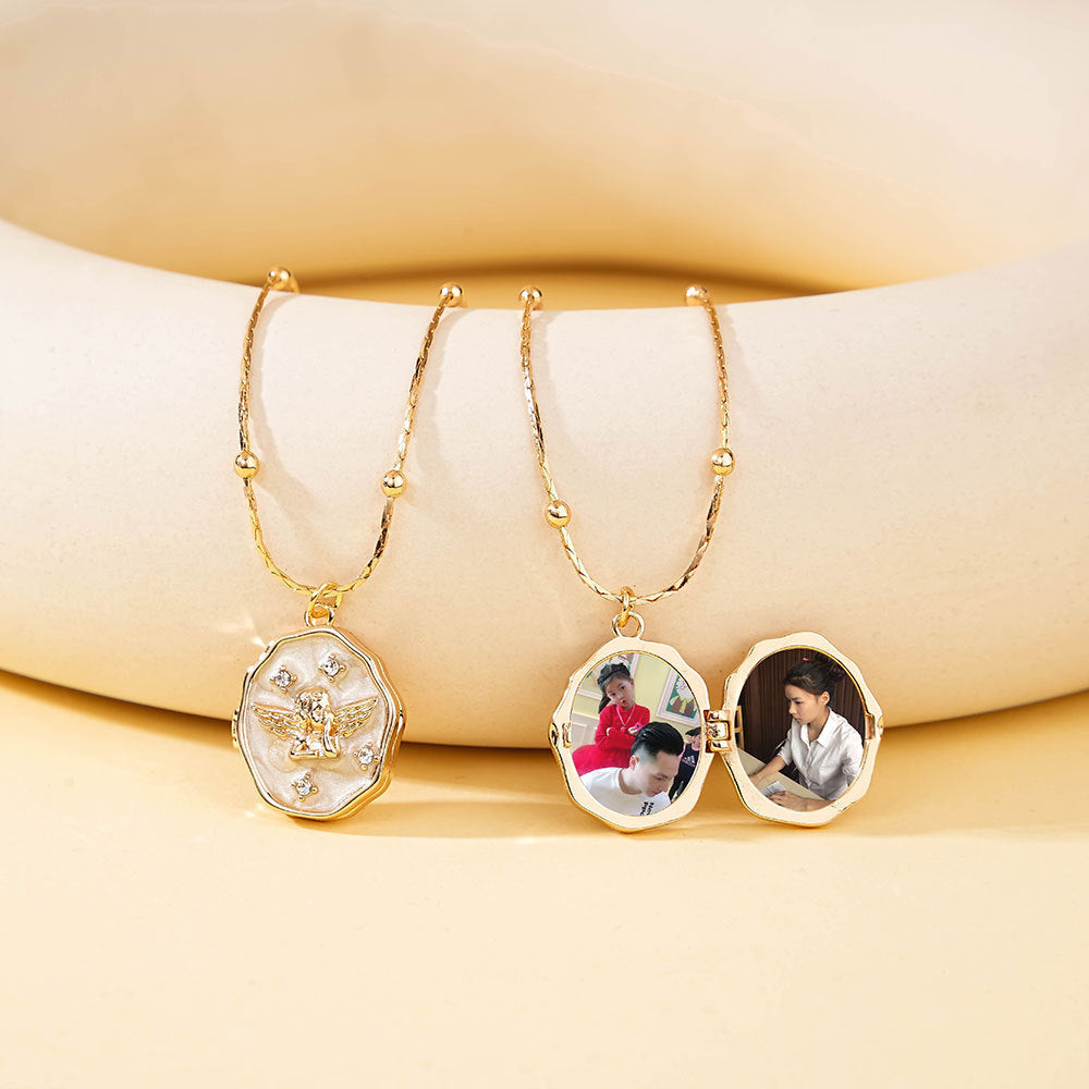 Angel Photo Opening And Closing Box, Cute Pet Photo Frame, Vintage Necklace