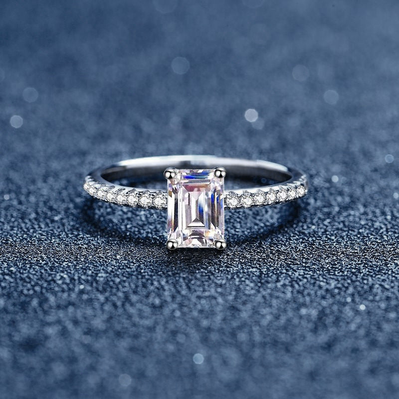 Fashion Square Rectangle Drop Zircon 925 Sterling Silver Ring