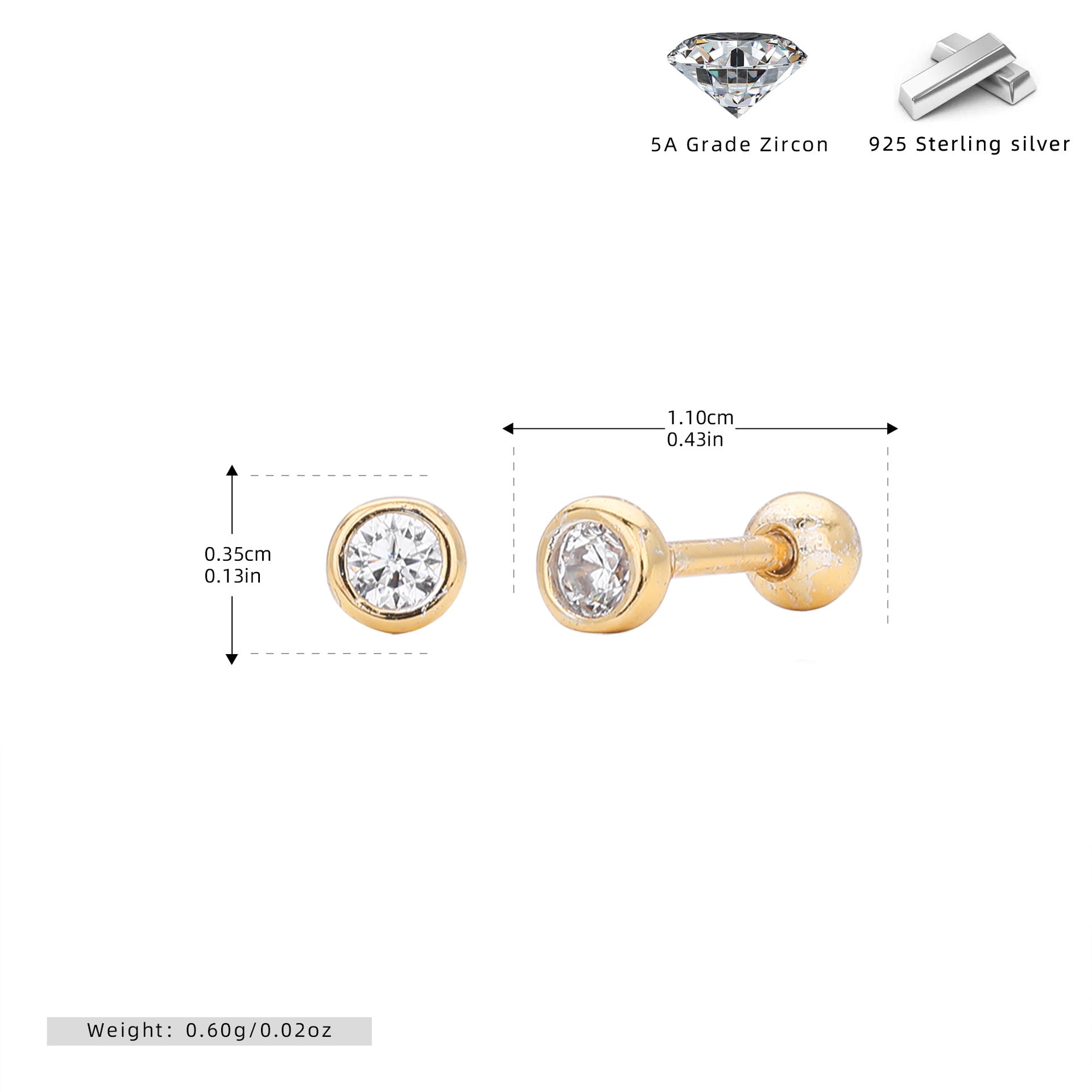 S925 Sterling Silver Threaded Earrings With Zircon Inlays