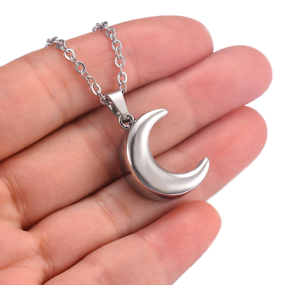 Stainless Steel Moon-Shaped Perfume Bottle Ash Pendant Necklace