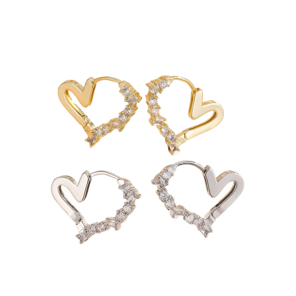 Fashionable And Minimalist Rhinestone Studded Heart-shaped Earrings