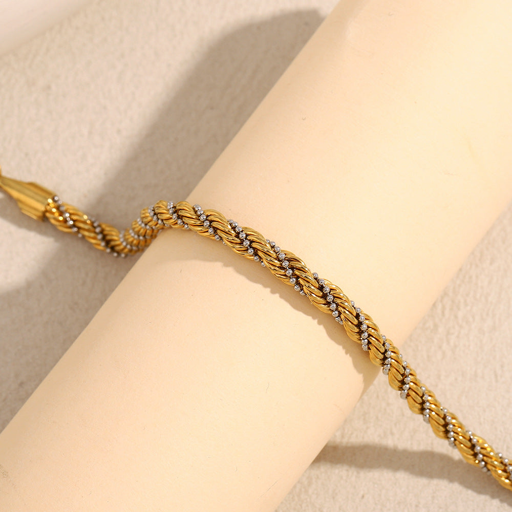 Retro Aloofness Style Hand Jewelry Stainless Steel 18K Gold Plating Twist Beads Winding Chain