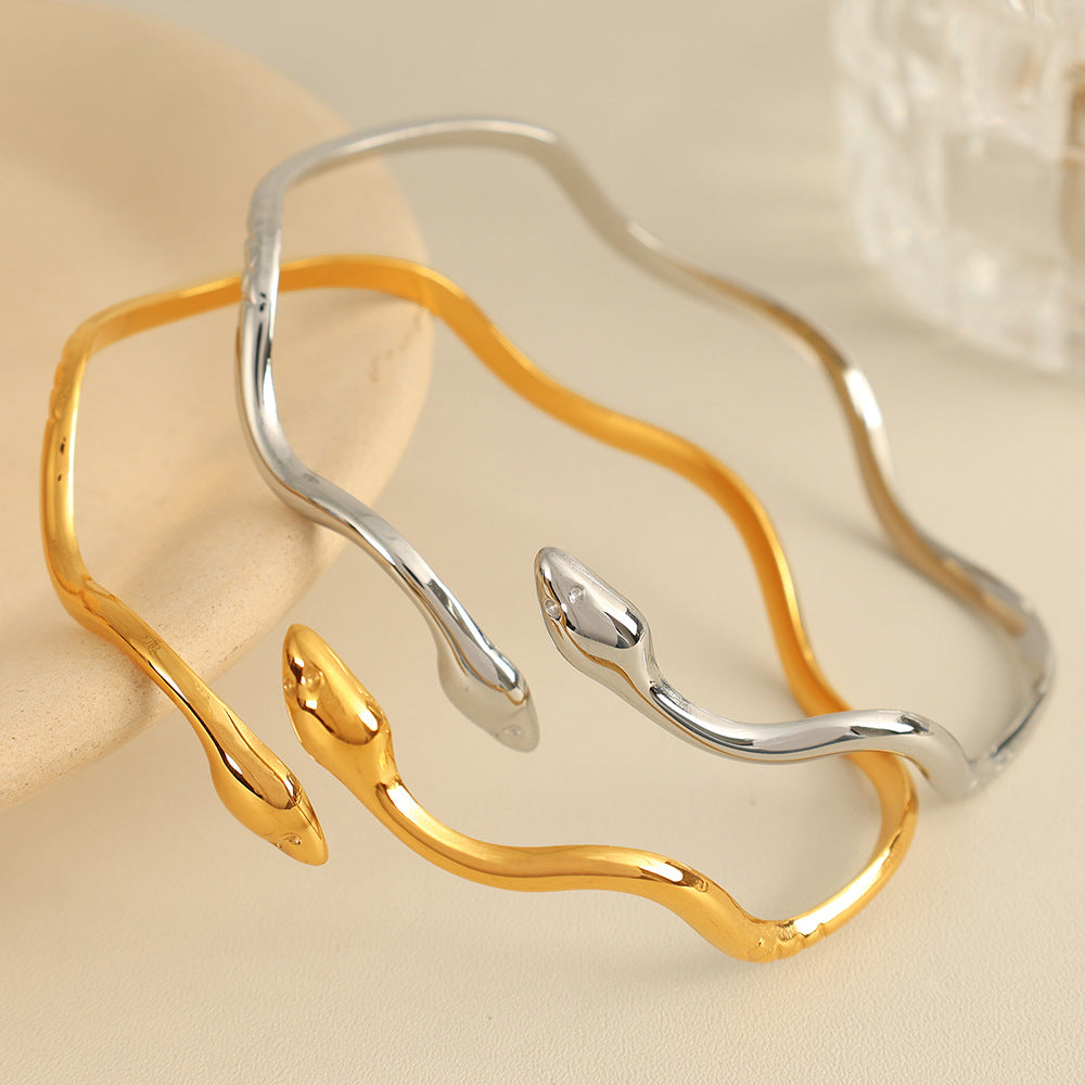Niche Minimalist Open-end Gold Ripple Line Bracelet