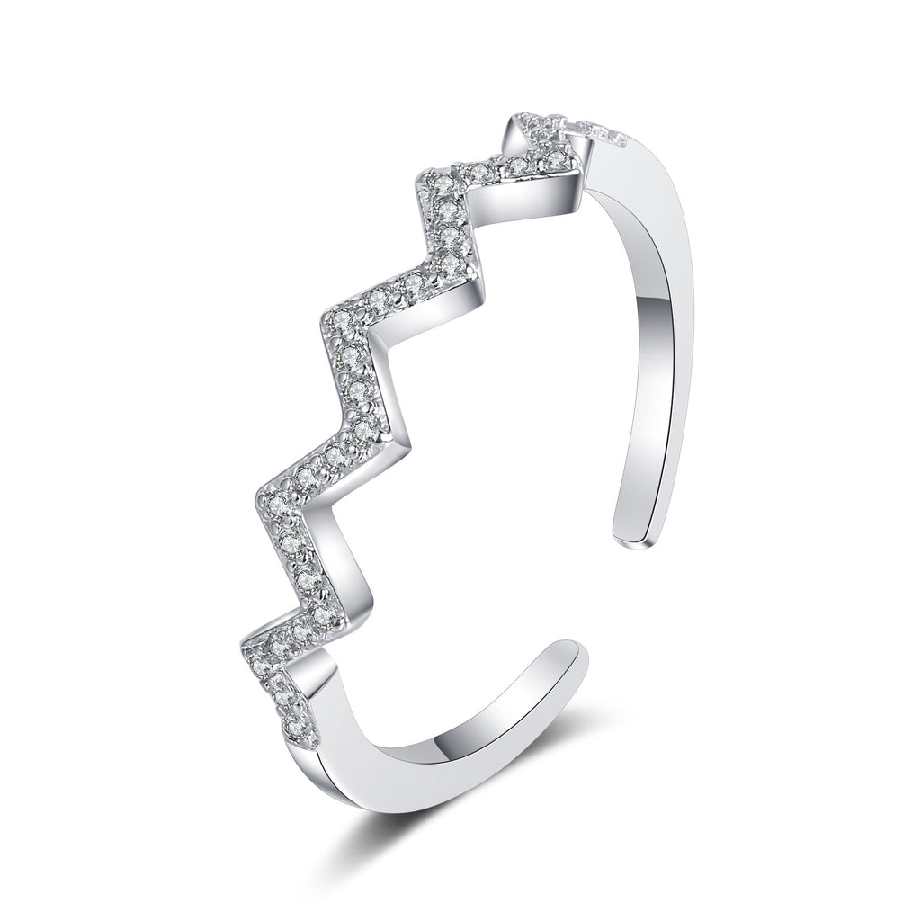 ECG Wave V-shaped Ring Fashion Simple Zircon Inlaid Ring