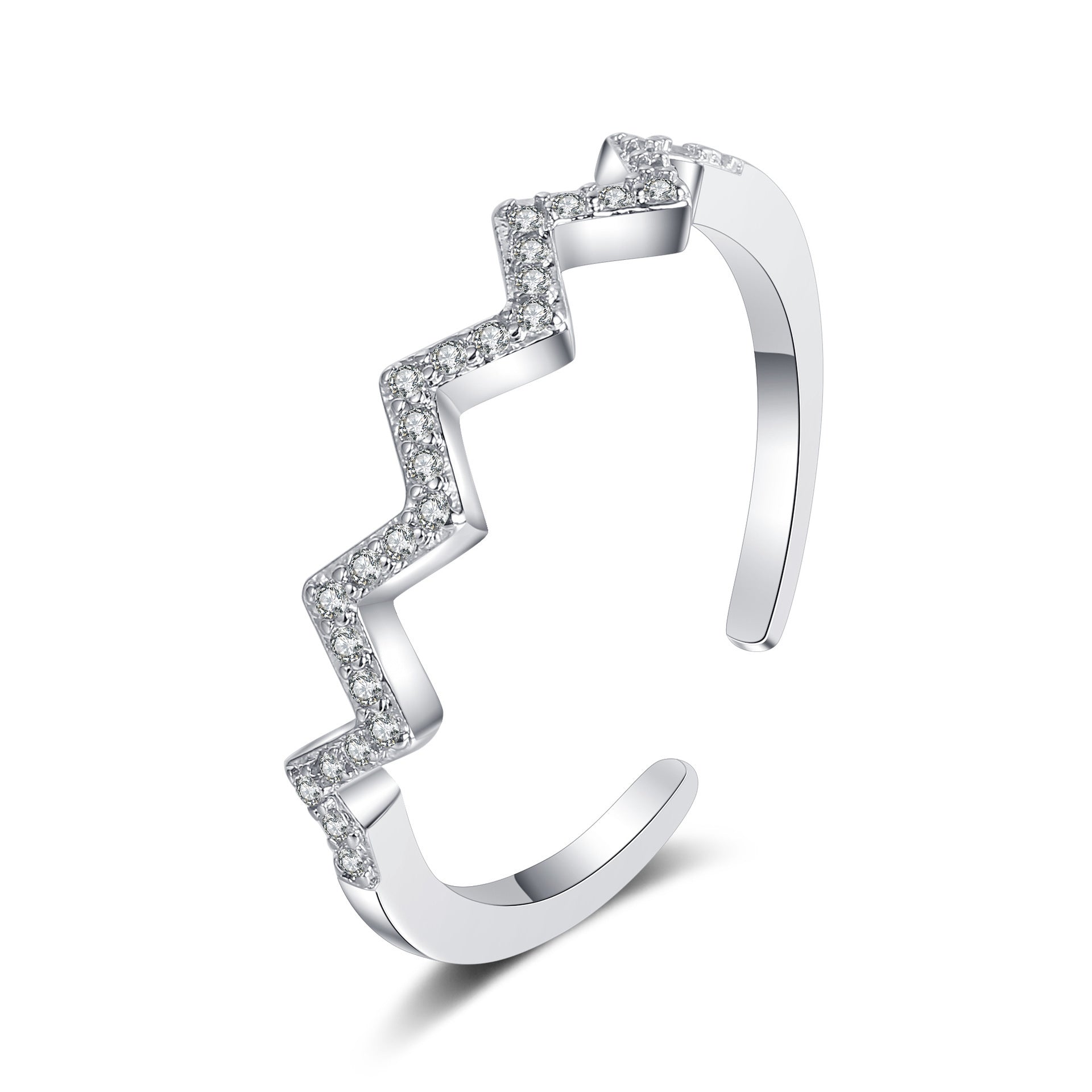 ECG Wave V-shaped Ring Fashion Simple Zircon Inlaid Ring