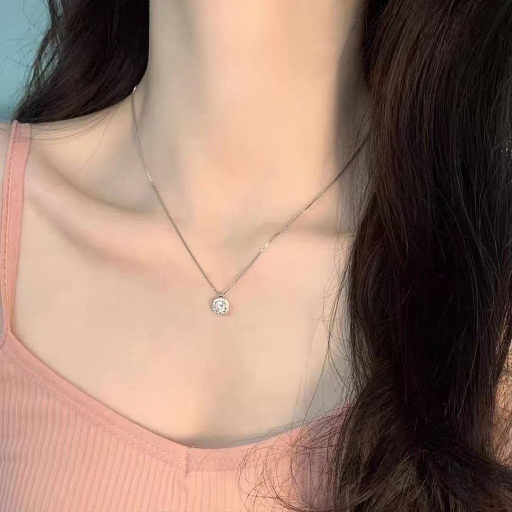 Women's Simple Fashionable And Versatile Zircon Necklace Stud Ring Set