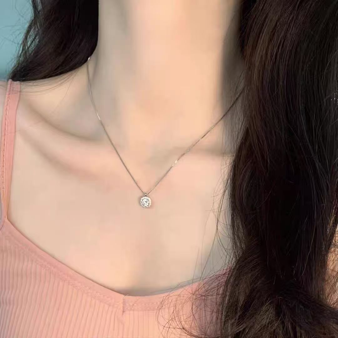 Women's Simple Fashionable And Versatile Zircon Necklace Stud Ring Set