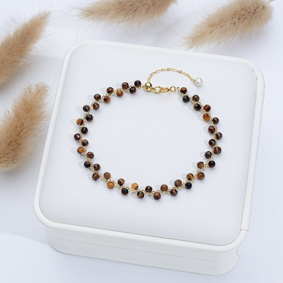 Natural Stone Colorful Cross-section Tourmaline Bracelet For Women Hand-woven Adjustable