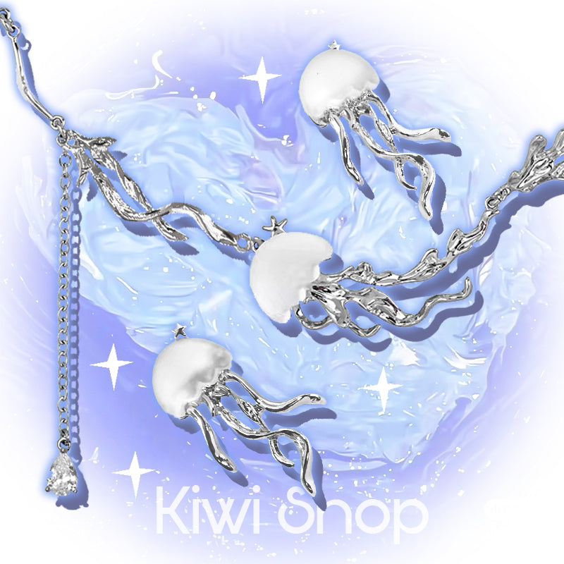 Deep-sea Jellyfish Frosted Necklace And Earrings