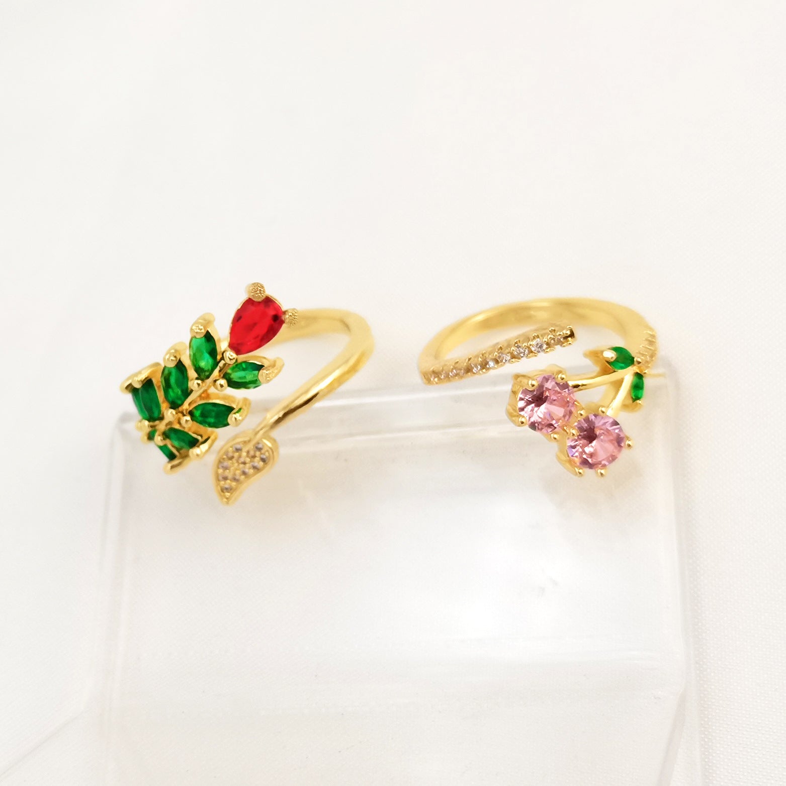 Affordable Luxury Fashion Copper-plated Gold Zircon Leaf Geometric Open Ring For Women