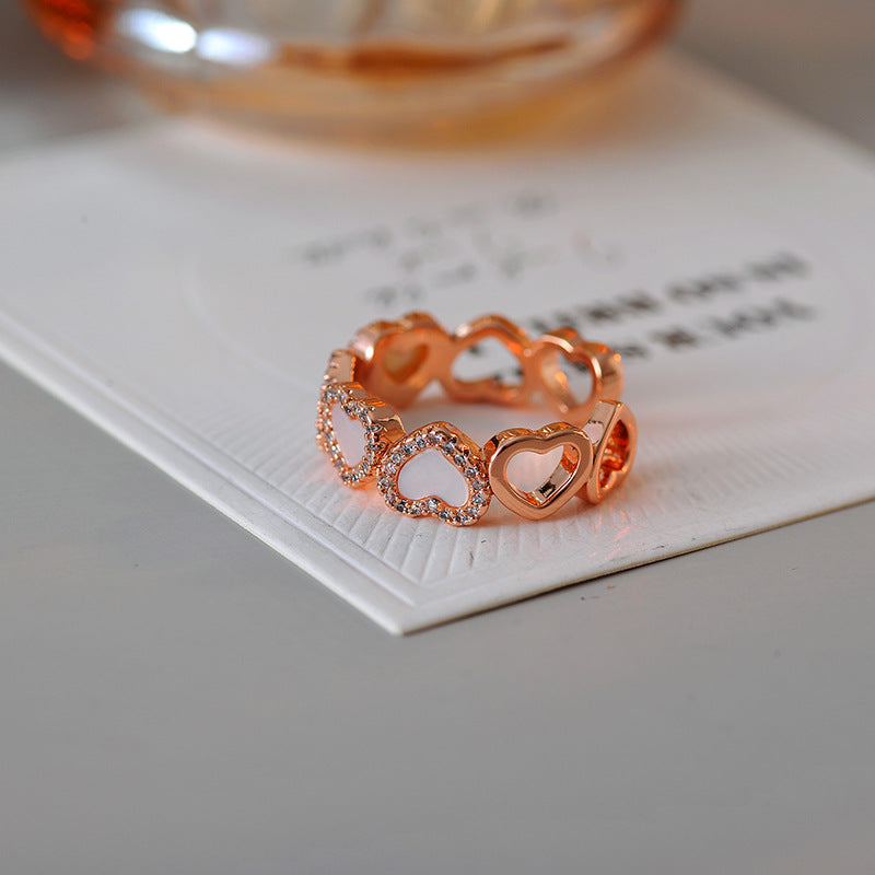 Fashionable Real Gold-Plated Exquisite Mother-of-Pearl Heart Ring