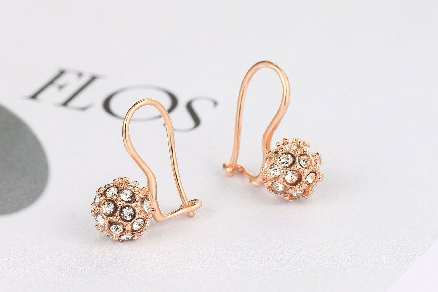 Stylish Full-diamond Spherical Rose Gold Earrings For Women