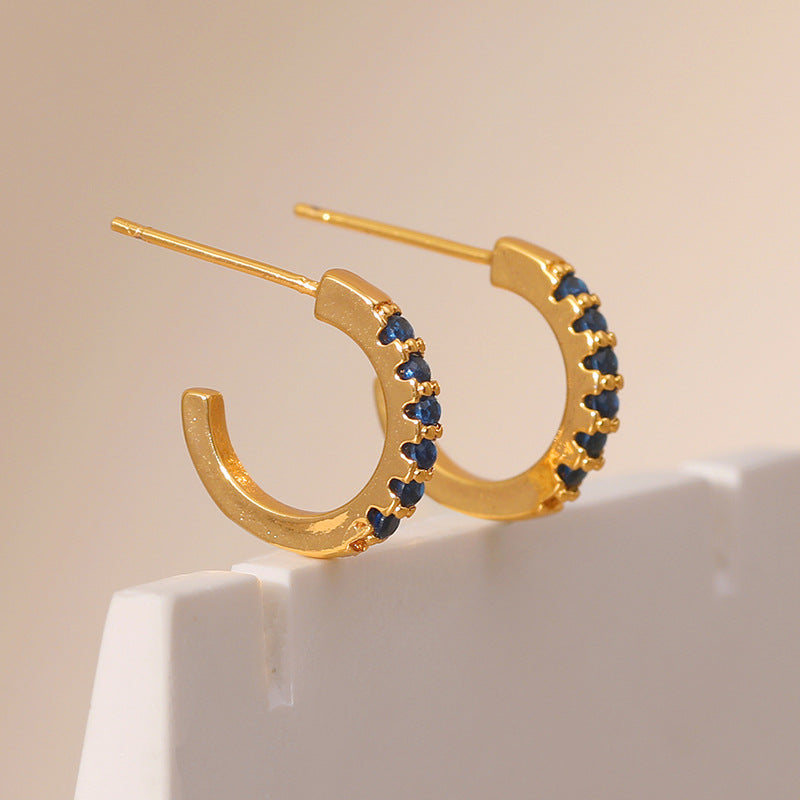 Micro-set Zircon Letter Semi-circle Versatile Earrings For Women