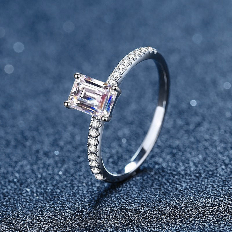 Fashion Square Rectangle Drop Zircon 925 Sterling Silver Ring