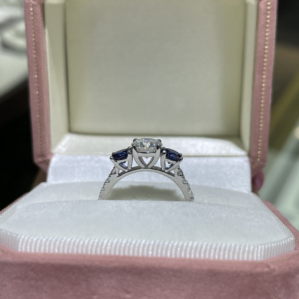 Classic Three-stone 65mm Round 1 Carat Sapphire Engagement Ring