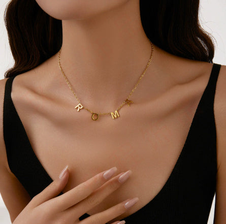 Custom-made Stainless Steel Serial Letter Necklace Electroplated With 18K Gold