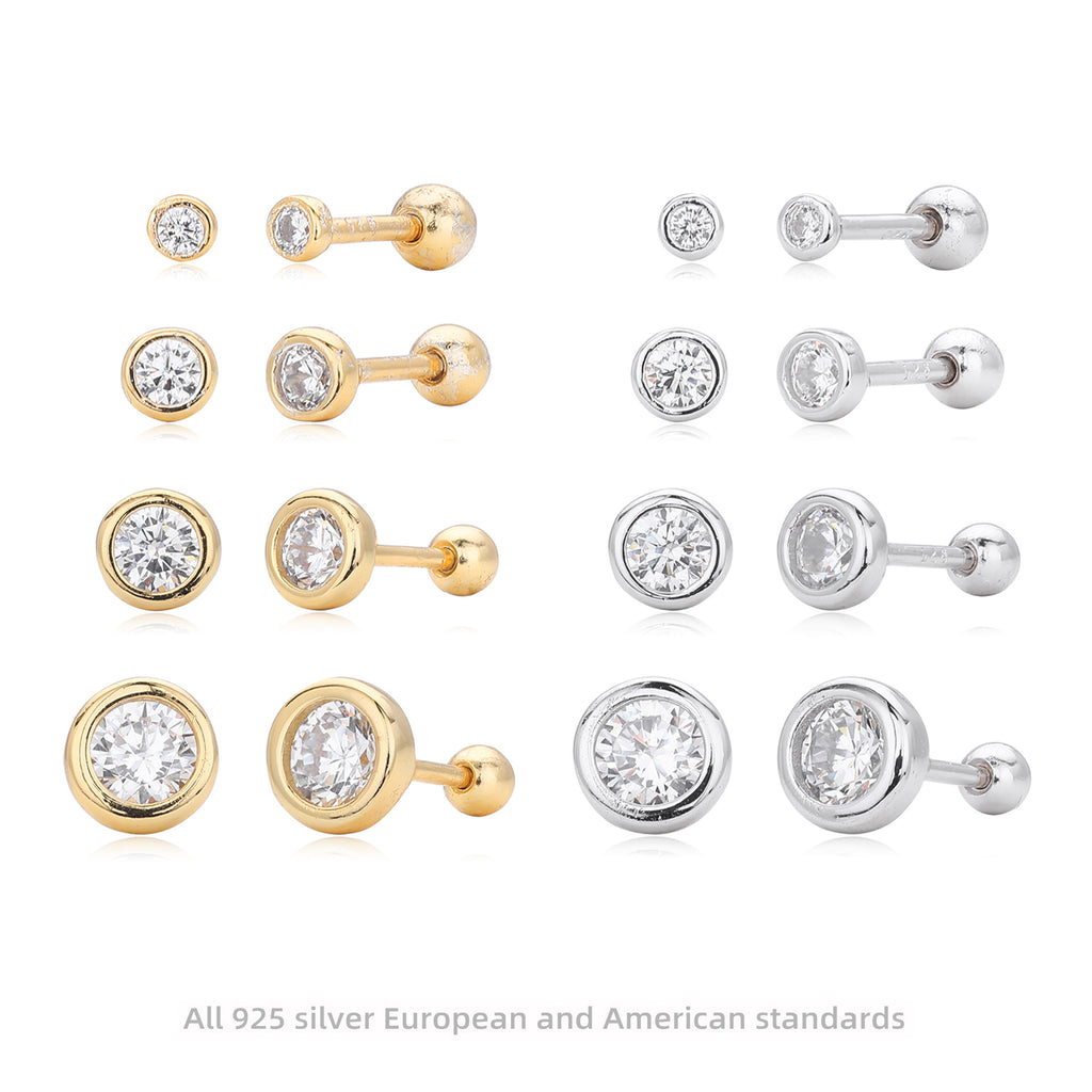 S925 Sterling Silver Threaded Earrings With Zircon Inlays