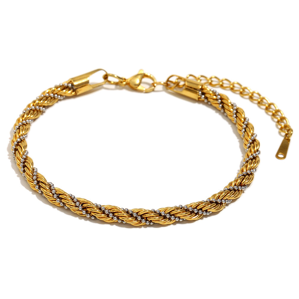 Retro Aloofness Style Hand Jewelry Stainless Steel 18K Gold Plating Twist Beads Winding Chain