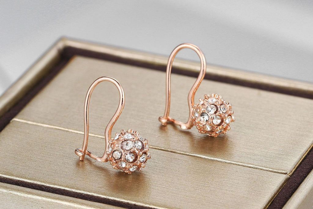 Stylish Full-diamond Spherical Rose Gold Earrings For Women